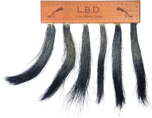 Pittman P701 Long Beard Down Multi Turkey Beard Display, Wood, Laser Engraved