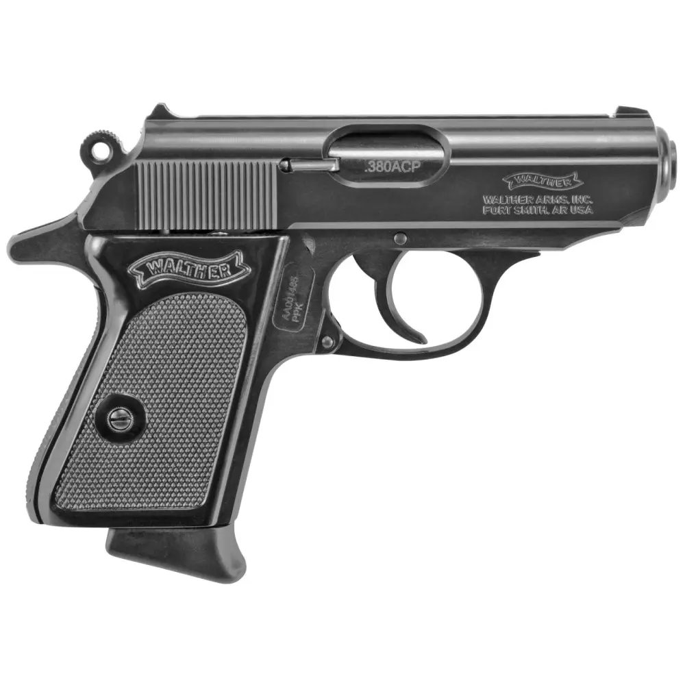 Walther Arms PPK 4796002 Pistol, .380 ACP, 6-Round, 3.3" Barrel, Black Steel Frame, Polymer Grip, DA/SA Action, 22.1oz