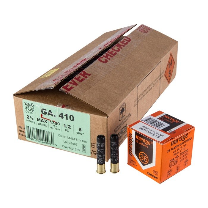 Clever CMSTSC4108 .410 Bore 2-1/2" 1/2oz #8 Shot Ammo 250/Case - CLEVER - .410 BORE