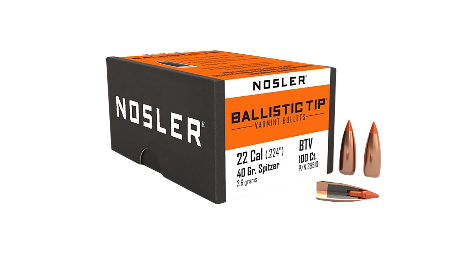 Nosler Ballistic Tip Varmint Bullets .22 Cal. 40 gr. Spitzer Point 100 pk. - Nosler - 22 Caliber