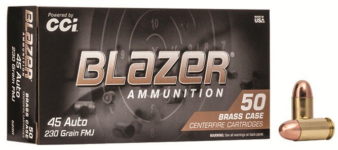 CCI 5230 Blazer Brass Handgun 45 ACP 230 gr Full Metal Jacket (FMJ) 50 Per Box/ 20 Cs - CCI - FULL METAL JACKET