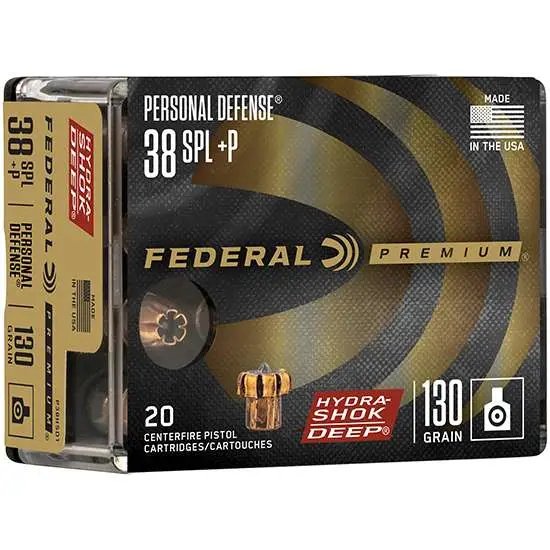 Federal Premium Hydra-Shok Deep .38 Spl +P, 130Gr JHP, Nickel-Plated Case, 20 Rounds Personal Defense Ammo - Federal Premium Ammunition - 38 Special