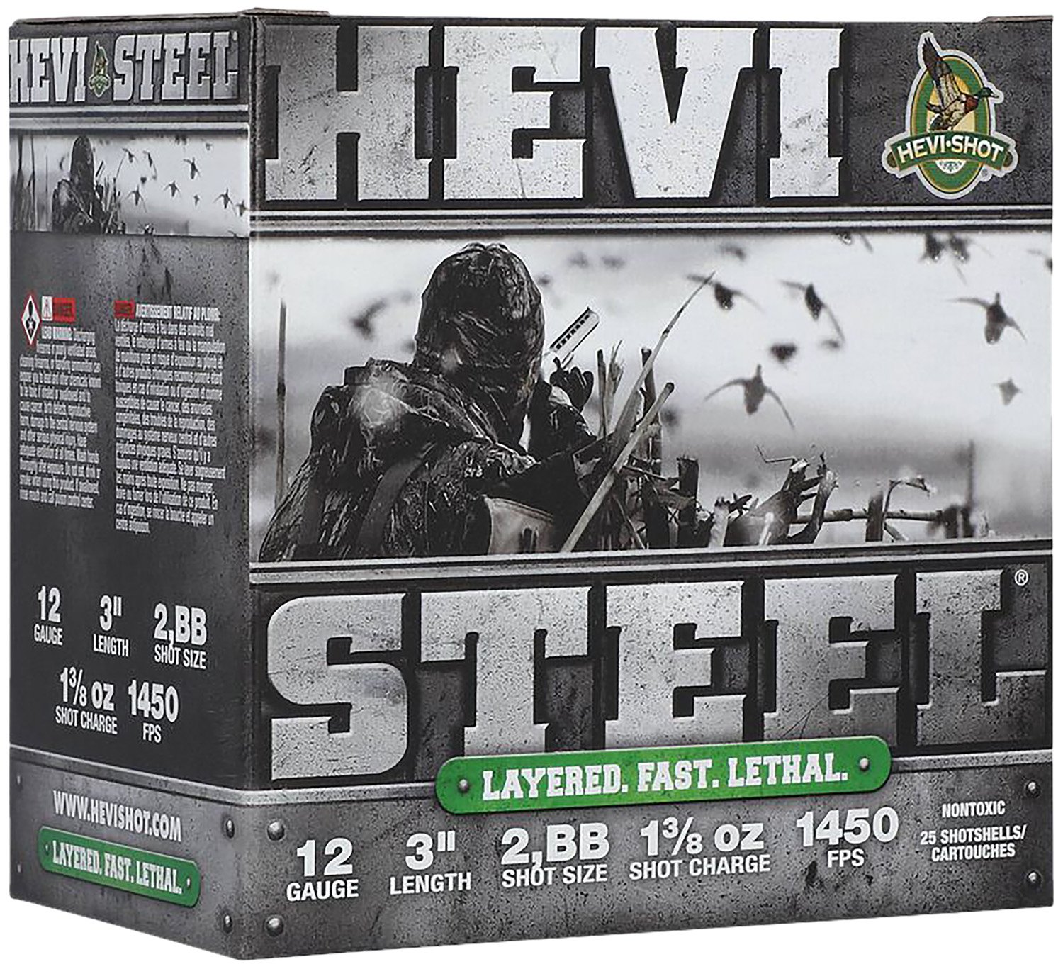 HEVI-Shot HS60288 HEVI-Steel 12Ga 3" 1 3/8oz 2/BB 1450fps 25/Box - HEVI Shot