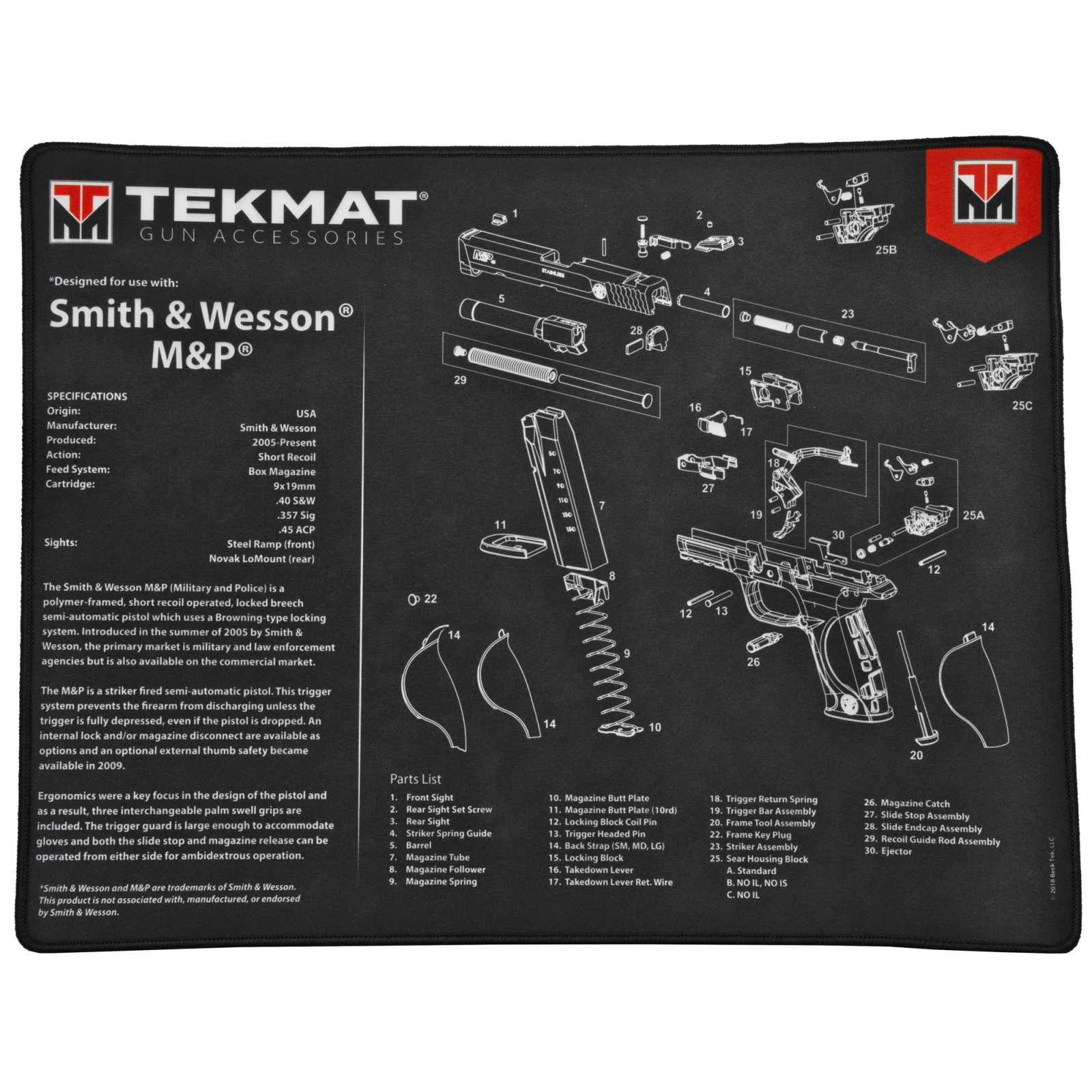 TekMat S&W M&P Ultra 20 1" 15x20  - Stitched Edge, Oil & Water-Resistant
