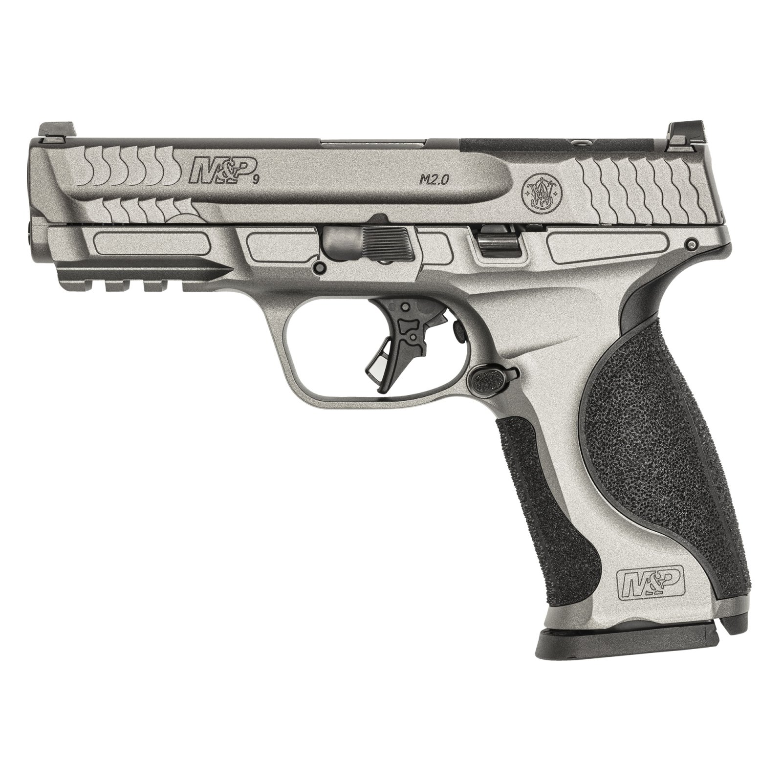 Smith & Wesson M&P M2.0 Optic Ready 9mm Luger 17+1 (3) 4.25" Tungsten Gray Aluminum Frame Picatinny Rail Optic Cut Slide Interchangeable Backstrap Grip Ambi Controls - Smith & Wesson - 9mm
