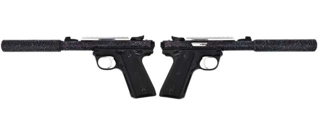 RUGER MARK IV 22/45 22LR PISTOL 4.4" T.B. SPLATTER 2-10RD MAGS - RUGER - .22 LR for sale at TheGunDock