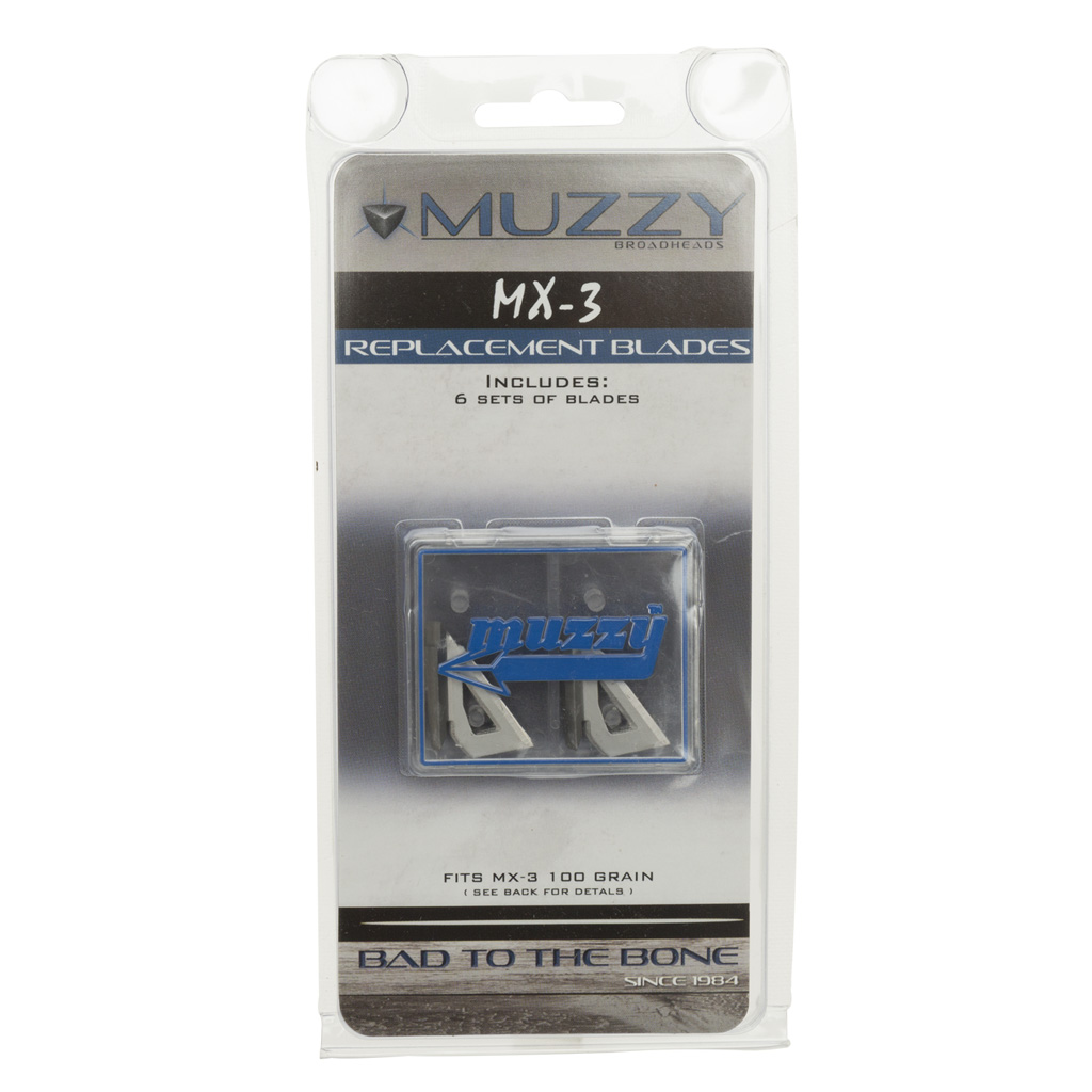 Muzzy 320MX3 Steel Replacement Blades, MX-3 100gr, 9pk - Silver, 3 Blade Broadhead Accessory