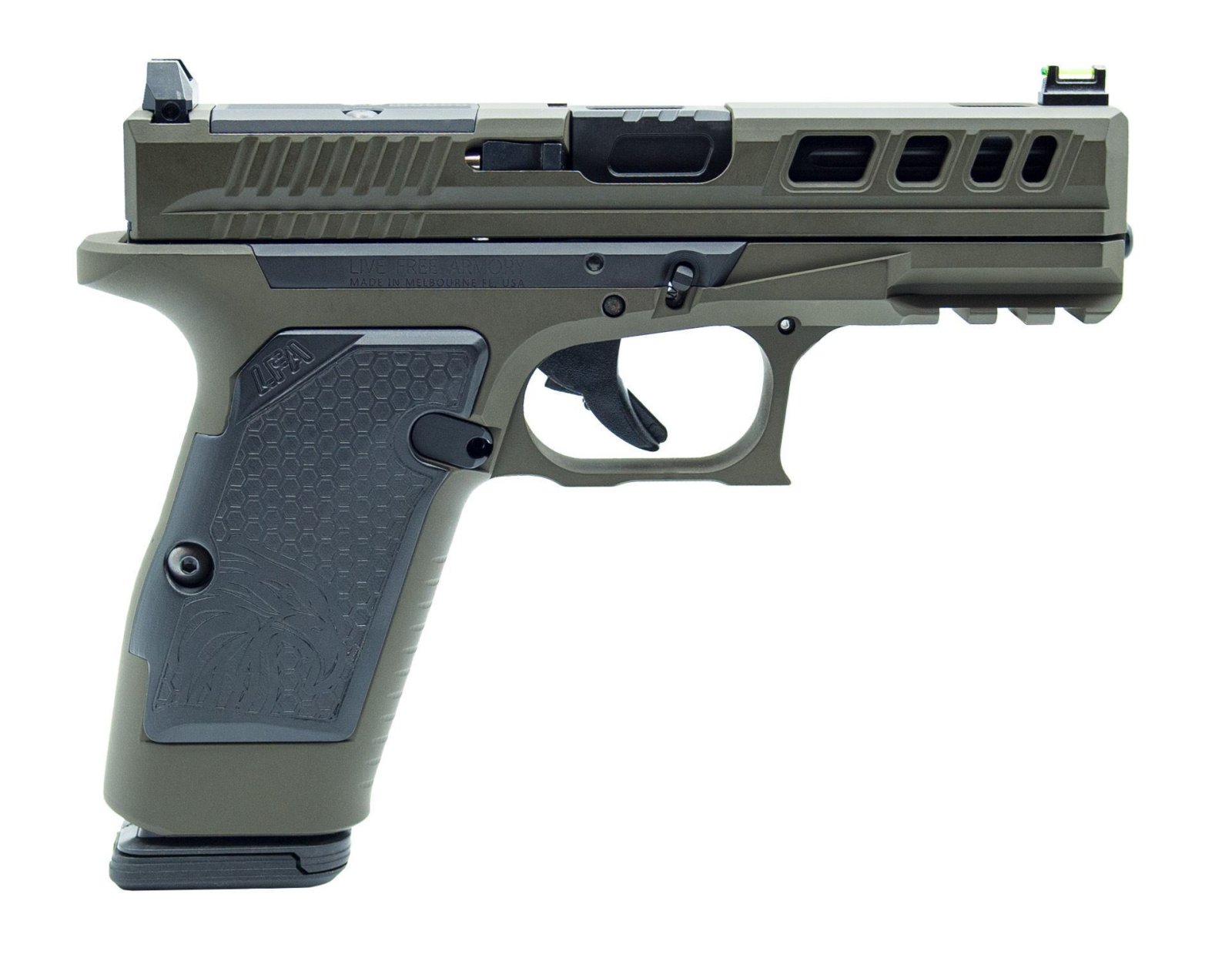 LFA LF AMPX Pistol G19X Frame 9mm 3.9 in. Barrel 17Rd OD green - Live Free Armory