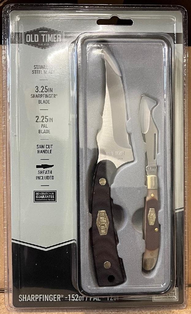 OLD TIMER 152OT SHARPFINGER/12OT COMBO KNIFE SET SAWCUT HANDLE W/SHEATH (PROMO)