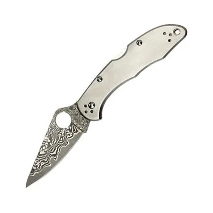 SPYDERCO Delica 4 C11TIPD Titanium Damascus Plain Edge Knife - SPYDERCO