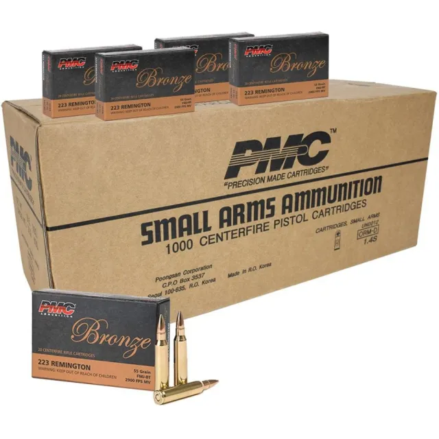 PMC .223 Remington Ammo 55 Grain FMJ-BT 1000rd Case - PMC - .223 REM