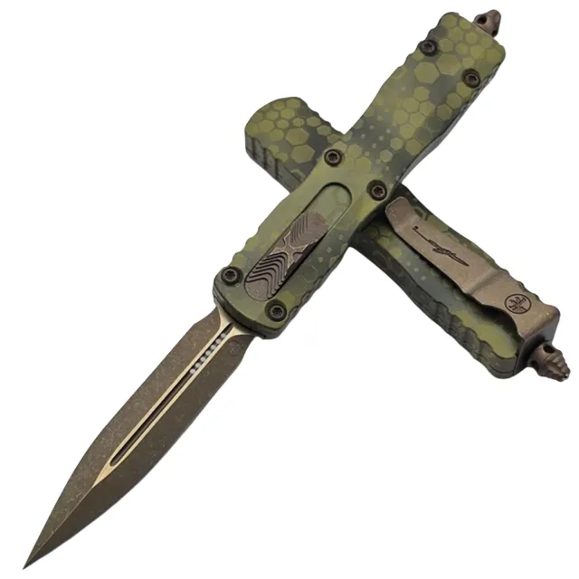 Microtech Dirac 2.92 In DE Bronze Bazooka Hex Camo Apocalyptic