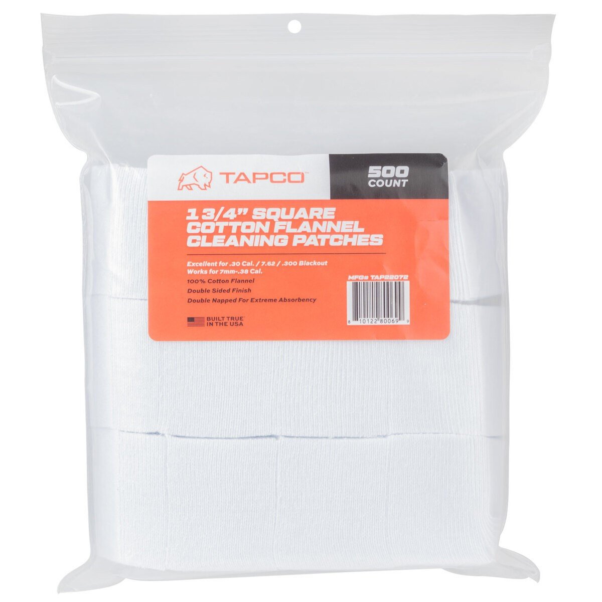 Tapco TAP22072 Square Patches 38 Cal 1.75" Cotton 500 CT