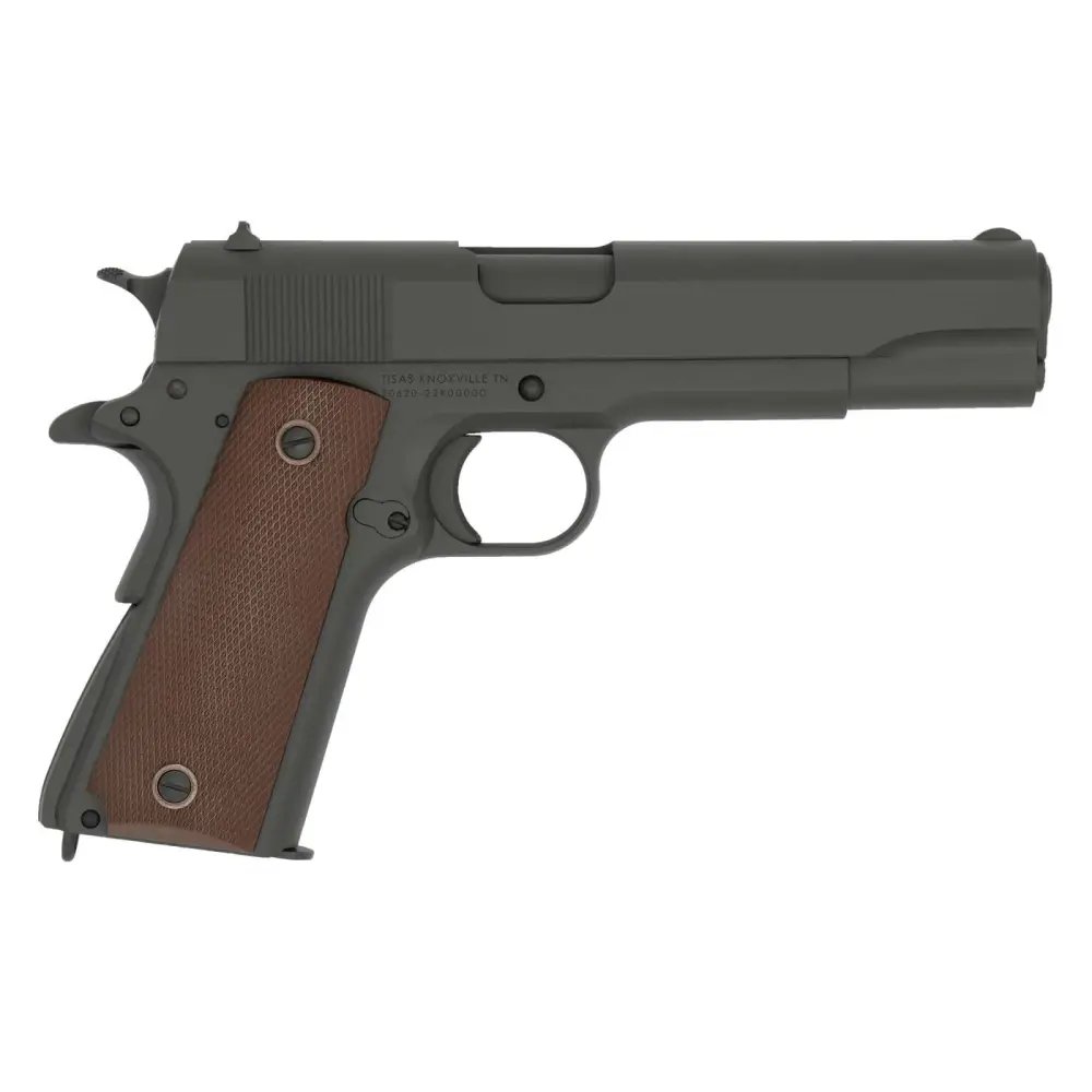 Tisas 1911 A1 US Army 9mm Luger, Single Action, 9-Round Capacity, 5" Hammer Forged Barrel, Checkered Wood Grip, Black Parkerized Finish