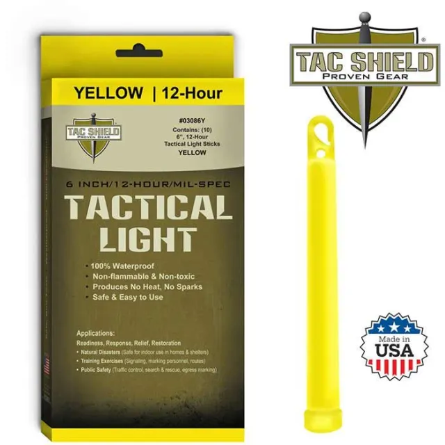 TAC SHIELD 03086Y Tactical 12 Hour Yellow Light Stick 10 Pack - TAC_SHIELD