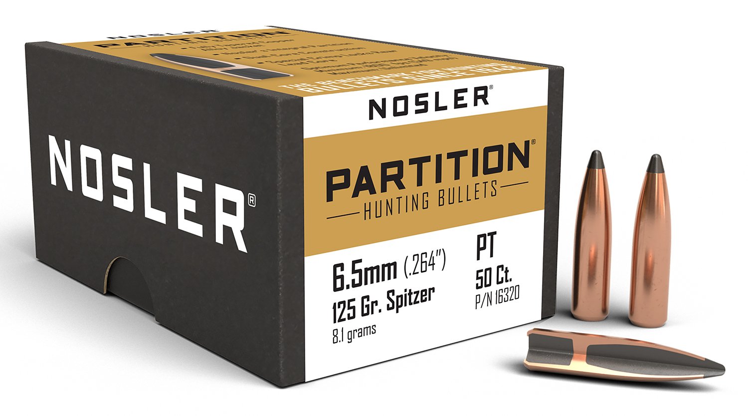 Nosler 16320 Partition Hunting 6.5 Creedmoor .264 125 gr Spitzer 50 Per Box - Nosler - .264