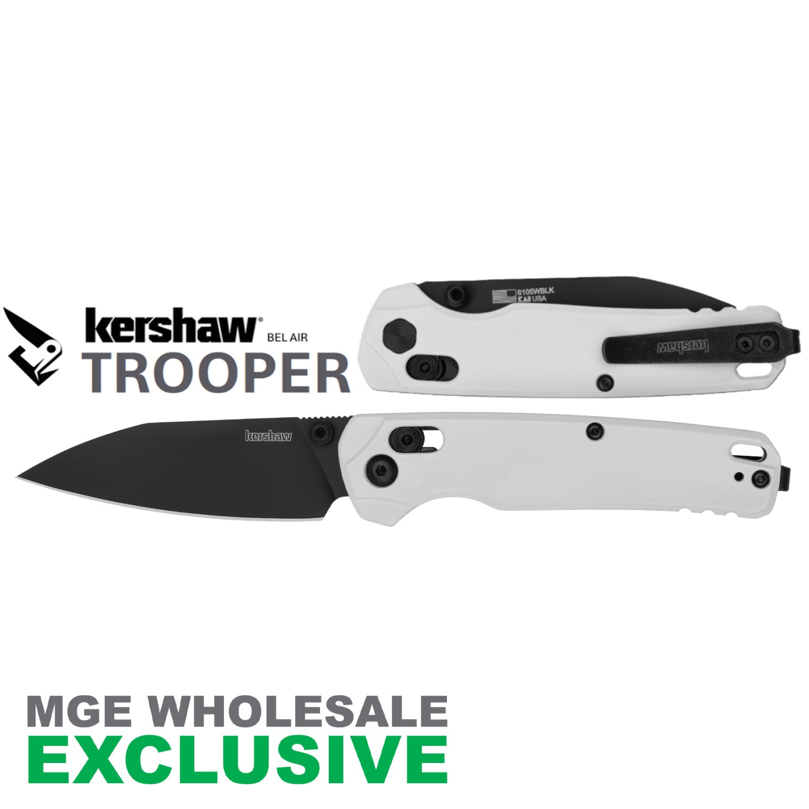 KERSHAW BEL AIR TROOPER WHITE HANDLE BLACK BLADE MGE Exclusive