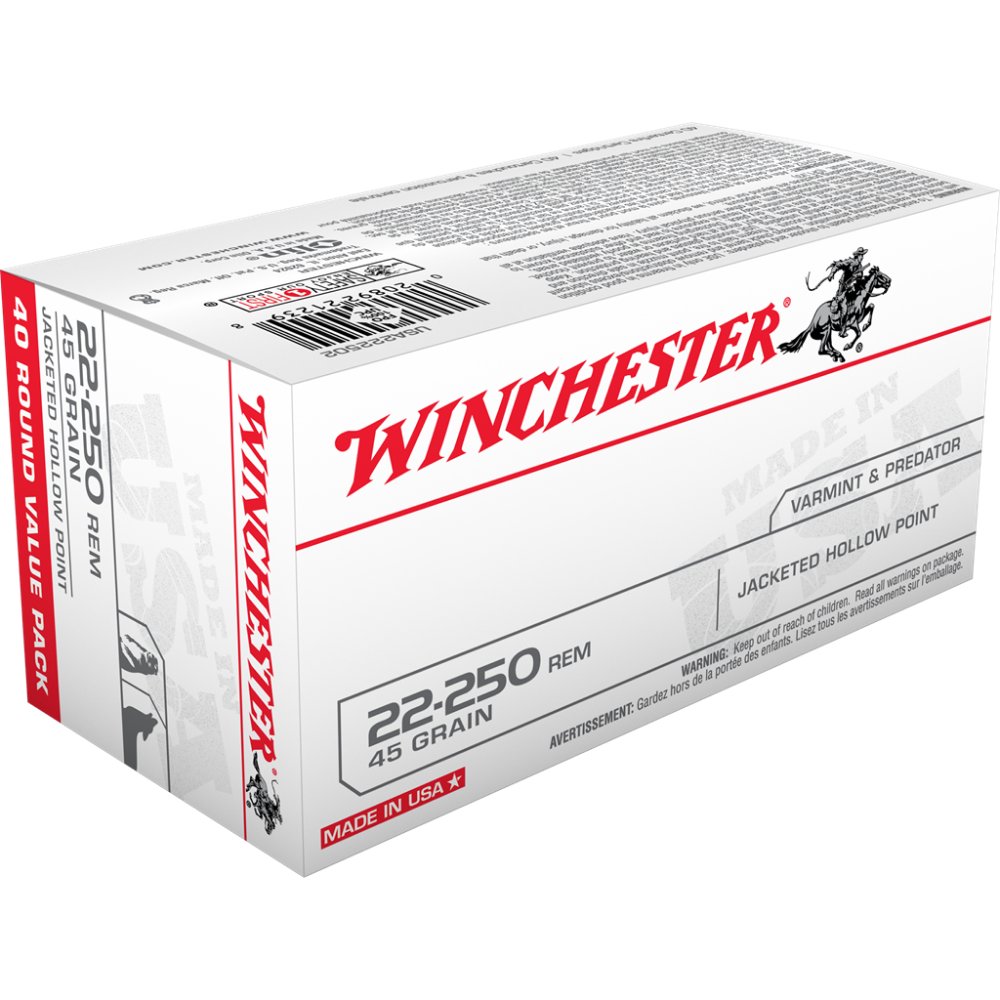 Winchester Ammo USA222502 22-250 Rem 45 gr 3950 fps JHP 40 Bx/10 Cs