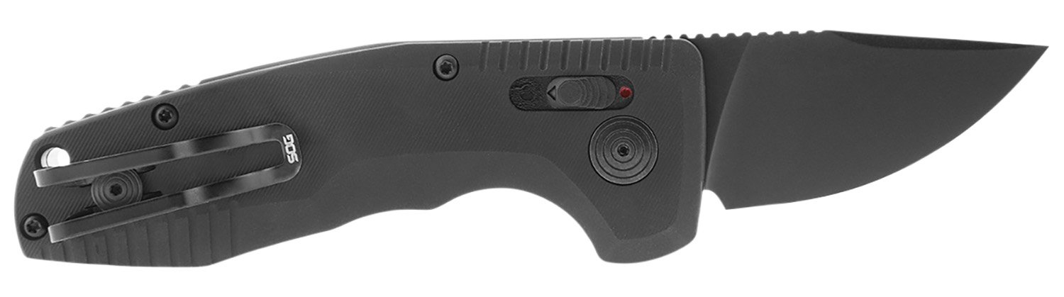 SOG 15-38-11-57 Tac BL/PL 2" Drop Point D2 Black Scales Auto Knife - SOG - STRAIGHT BACK