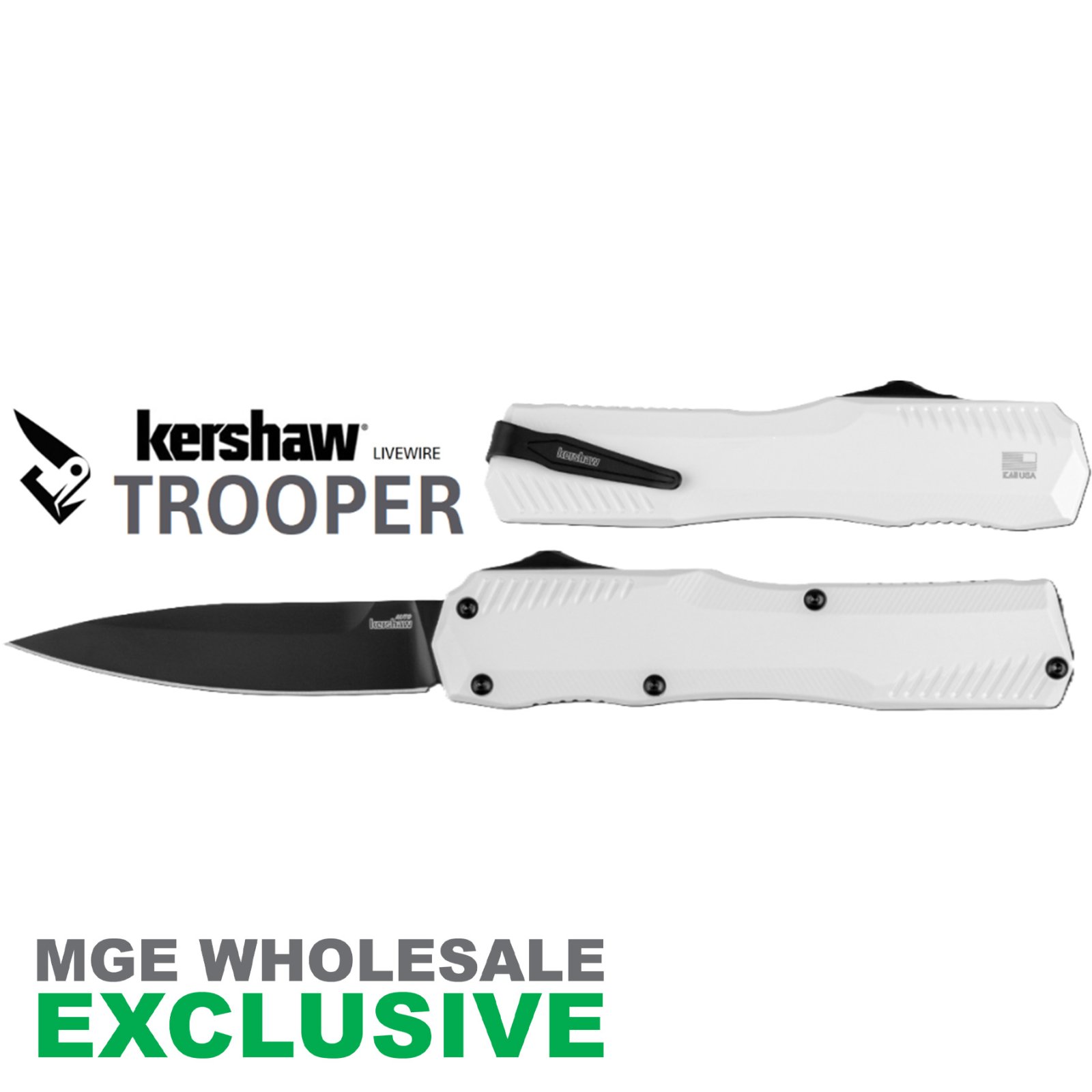 KERSHAW LIVEWIRE TROOPER WHITE HANDLE BLACK BLADE MGE Exclusive