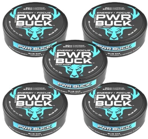 BUCKED UP PWR BUCK ENERGY POUCHES 5 CAN ROLL BLUE