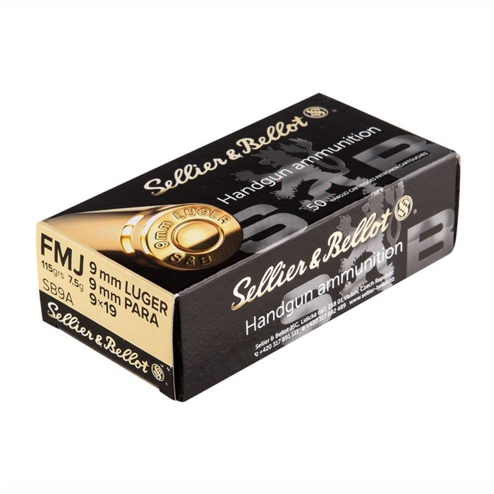 Sellier & Bellot SB9B 9mm Luger 124gr FMJ Handgun Ammo 50/Box