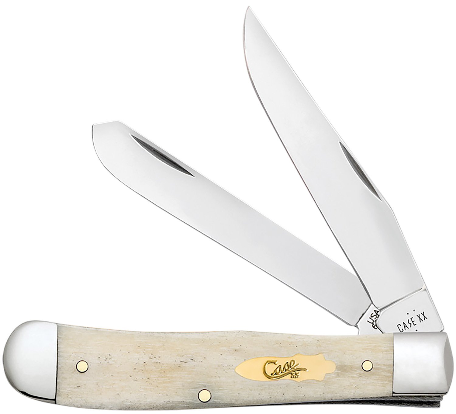 Case 11020 Trapper Folding Clip Point/Spey Plain Mirror Polished Tru-Sharp SS Blade, Smooth Natural Bone Handle - Case Cutlery
