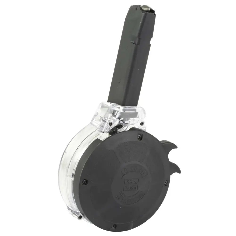 KCI 50-Round Drum Magazine for Glock 22/23/27/35 - .40 S&W, Black/Clear