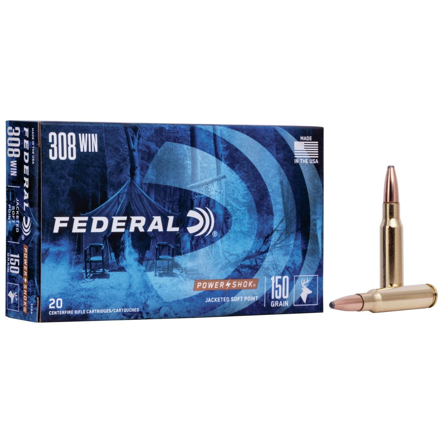 Federal 308A 308 Win 150 Grain Jacketed Soft Point 20 Rounds Box - Federal Premium Ammunition - JACKETED SOFT POINT