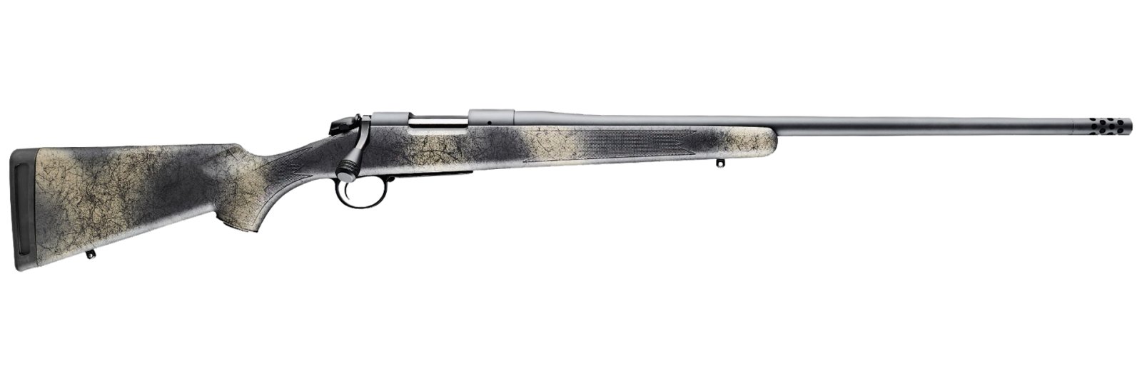 Bergara B14SM519 B-14 Wilderness Ridge 6.5 PRC 2+1 24" Threaded Barrel Sniper Gray Cerakote Woodland Camo Stock - Bergara - 6.5 PRC