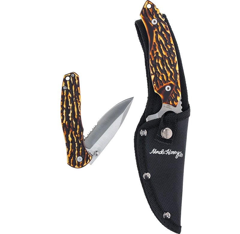 Uncle Henry 1183287 Fixed Blade & Folder Knife Set, Staglon Handle