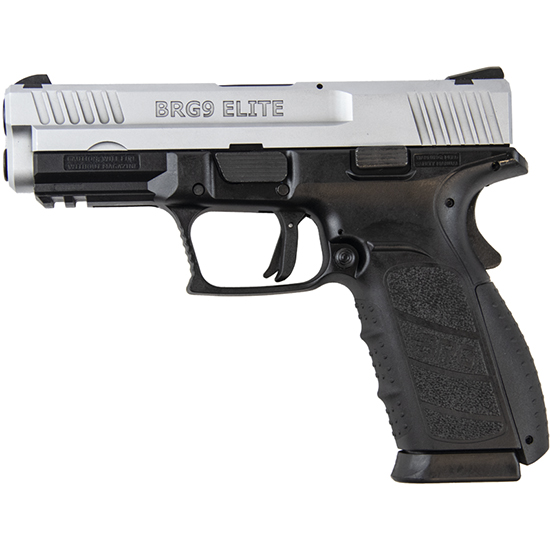BRG9 Elite 9mm Semi-Automatic Pistol, Two-Tone Silver/Black, 4" Barrel, 16+1 Capacity, Interchangeable Backstraps, High-Visibility Dovetail Sights, Made in Turkey