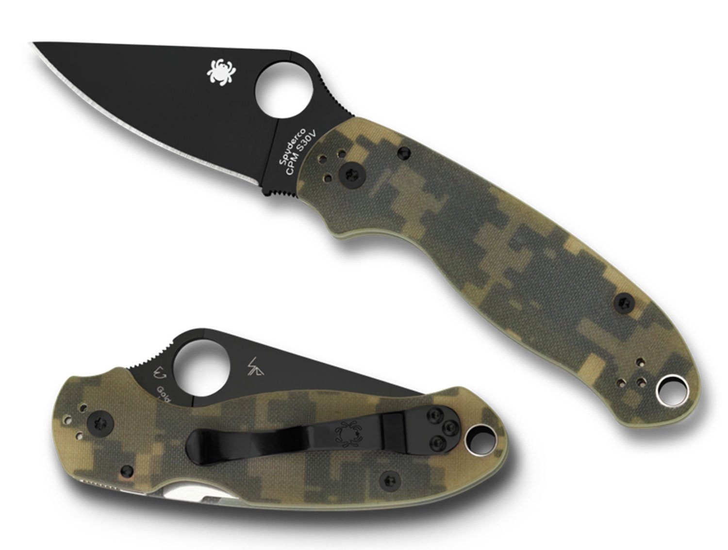 Spyderco C223GPCMOBK Para 3 Black 3" Plain Edge Camo G-10 CPM S30V Blade - Spyderco - DROP POINT