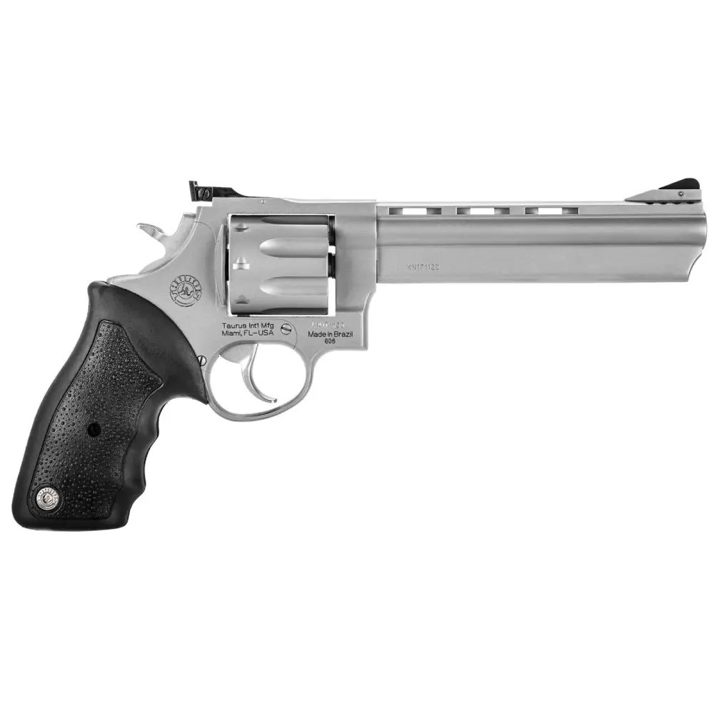 Taurus 2-608069 608 Revolver: 38 Special +P/357 Mag, 6.50" Ported Barrel, 8-Round, Matte Stainless Steel, Black Rubber Grip, Adjustable Sight