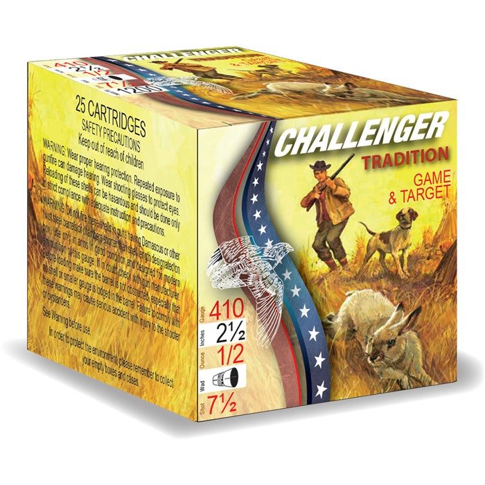 Challenger 1EX3600075 .410 Bore 2-1/2" 1/2oz #7.5 Shotgun Ammo 250ct - CHALLENGER AMMO - .410 BORE