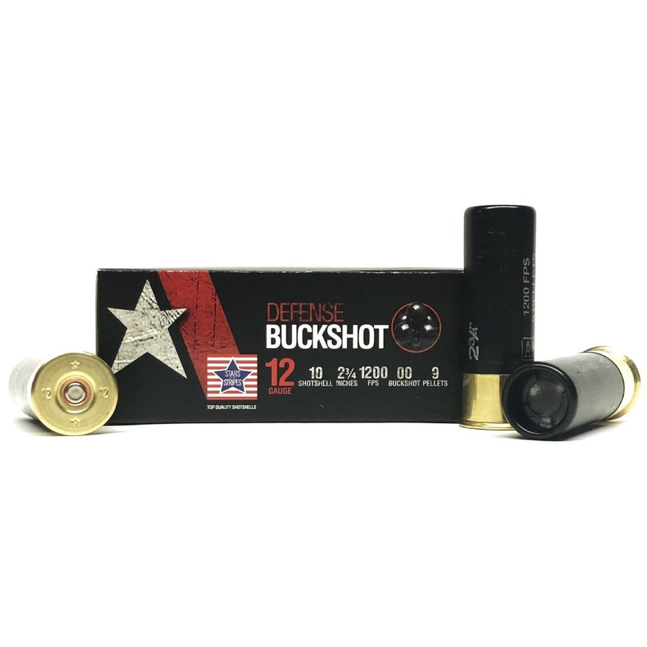 PPU Stars & Stripes Defense Buckshot Shotshells 12ga 2-3/4 9-pellet 1200 fps 00 10/ct