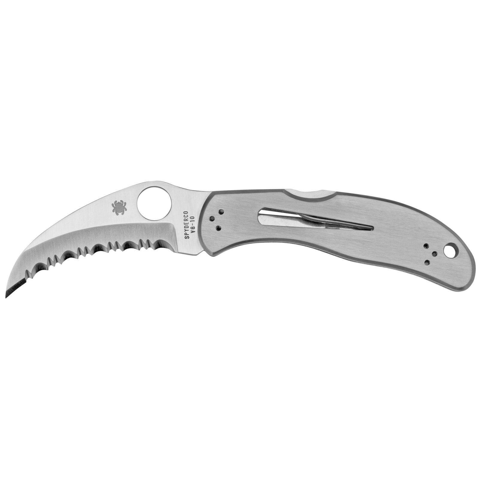 Spyderco C08S Harpy 2.75" Serrated VG-10 Blade Stainless Handle Folder - Spyderco