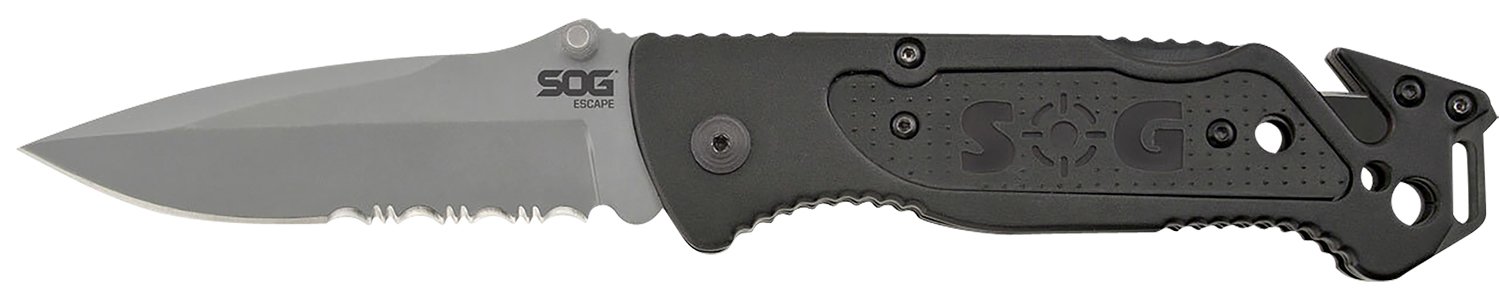 SOG SOG-FF24-CP Escape 3.40" Part Serrated Folding Knife Black Handle