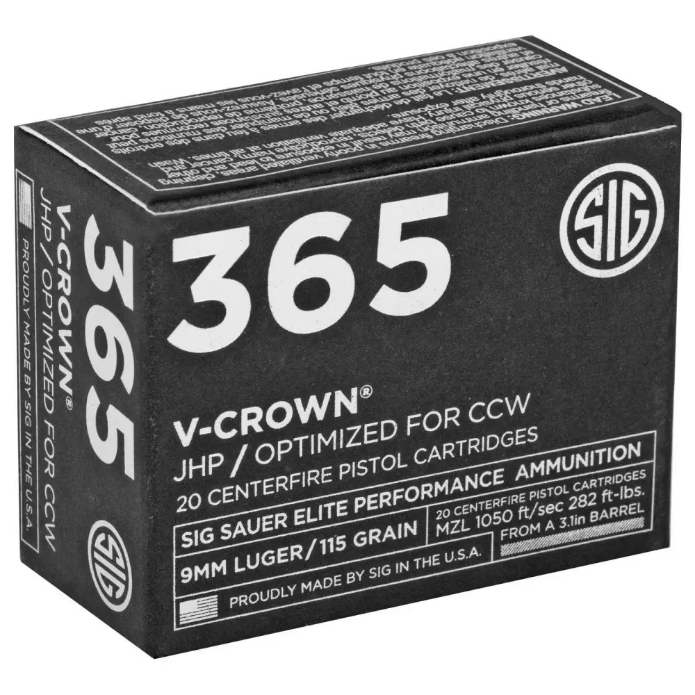 Sig Sauer Elite Defense 365 9mm Luger 115gr V-Crown Jacketed Hollow Point (VJHP)