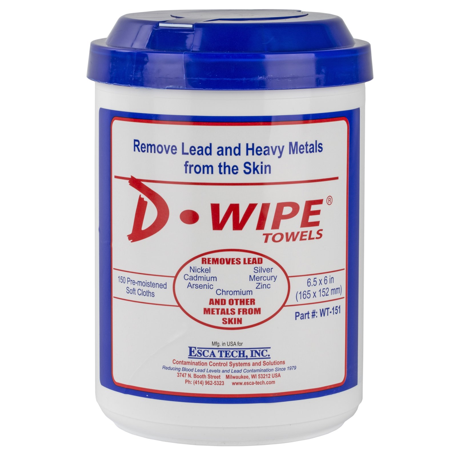 Esca Tech WT-150 D-Lead Wipes, 150 Count, 8/Pack, Pop-Up Canister