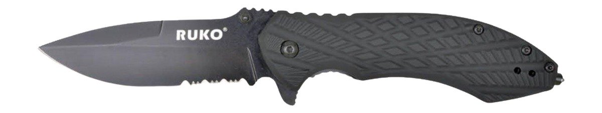 Buy RUKO RUK0182SBBK 440C Serrated Folding Knife Black online