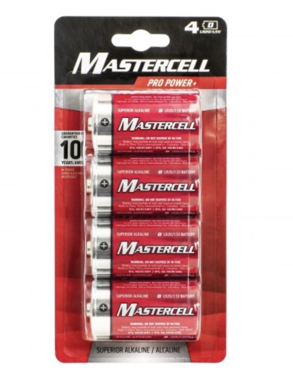 MASTERCELL ALKALINE D 4PK BATTERIES                        