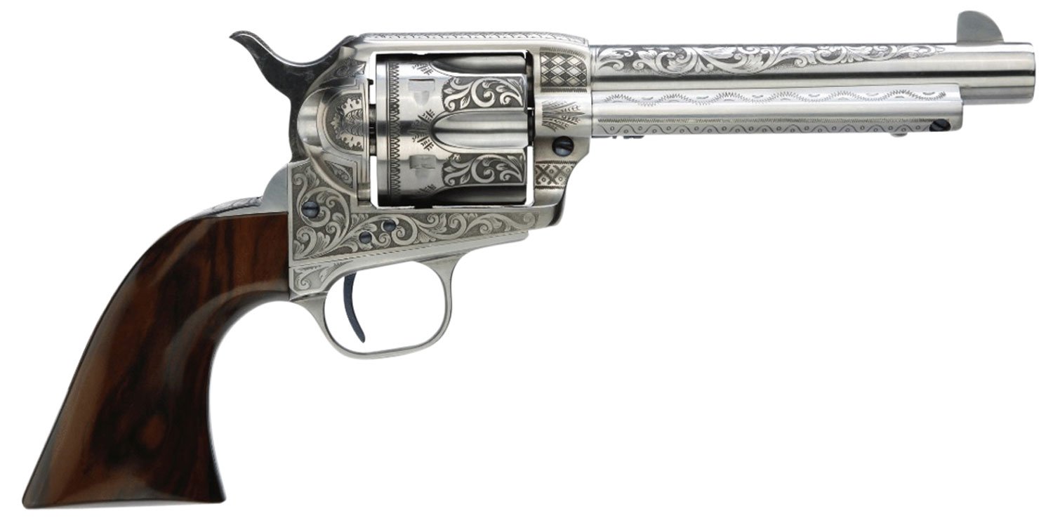 Taylors & Co. Model 1873 Cattleman 45LC Revolver 5.5" Barrel Walnut Grip White Photo Engraved