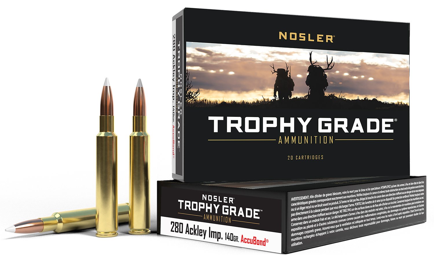 Nosler 60043 Trophy Grade 280 Ackley Improved 140 gr AccuBond 20 Rounds - Nosler - NOSLER ACCUBOND