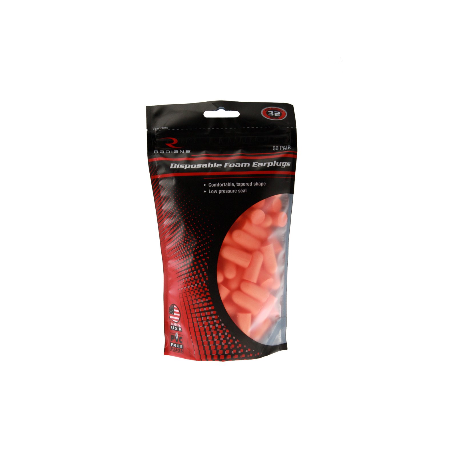 Radians FP70BG50 Foam Earplugs 32 dB NRR Tapered Bullet 50 Pair Orange - Radians