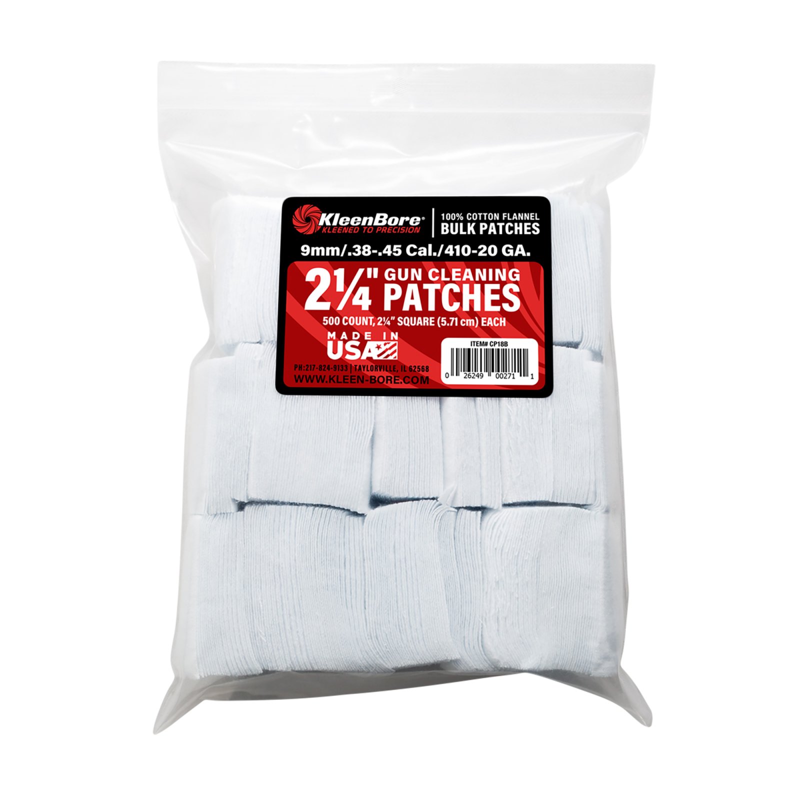 KleenBore SuperShooter Patch .38-.45/.410-20-Gauge 2.25" Cotton 500 Pack
