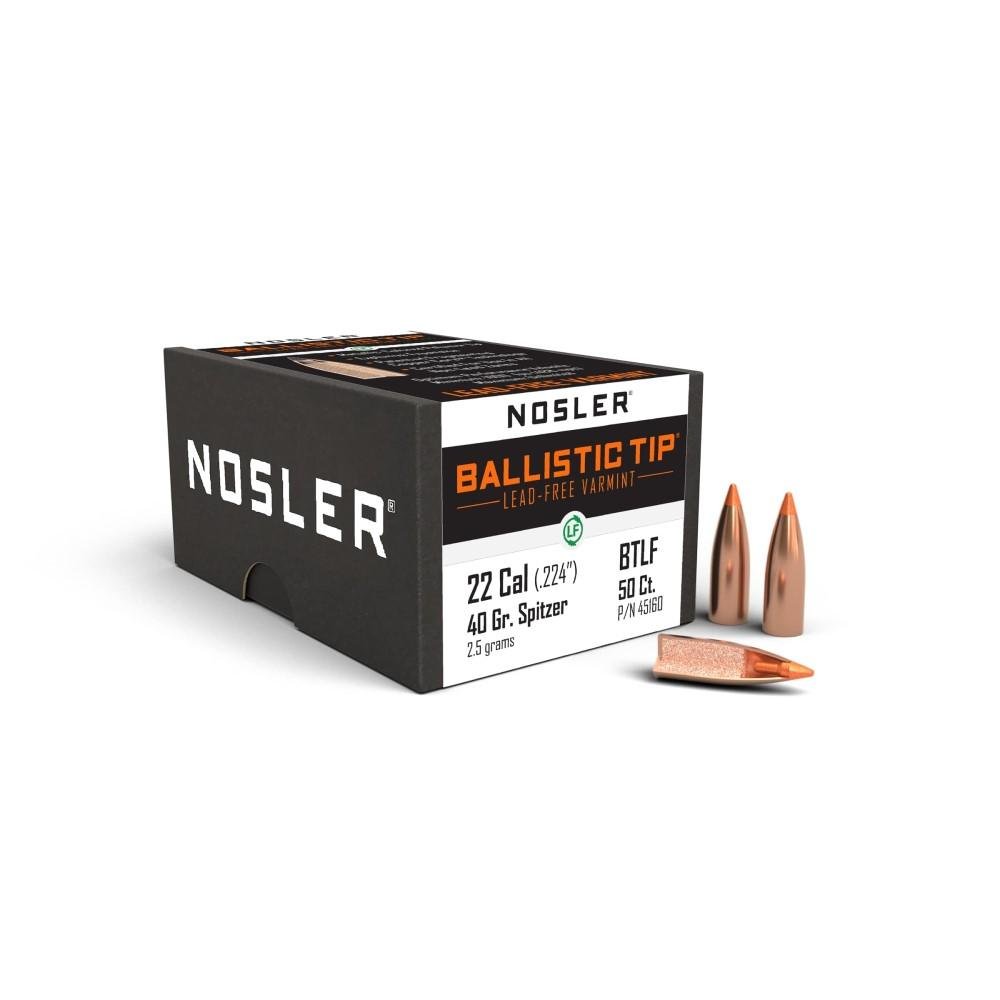 Nosler .22 Caliber 40gr BTLF Varmint Rifle Bullets - Lead-Free, Flat-Based, 100ct, USA Origin - Nosler - 22 CALIBER