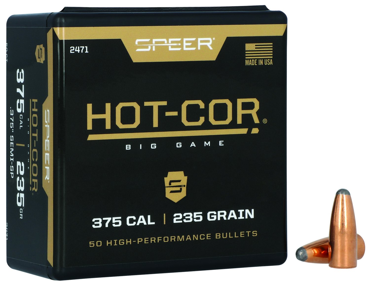 Speer 2471 Hot-Cor 375Cal 235gr Semi Spitzer Soft Point 50 Per Box/5 Case
