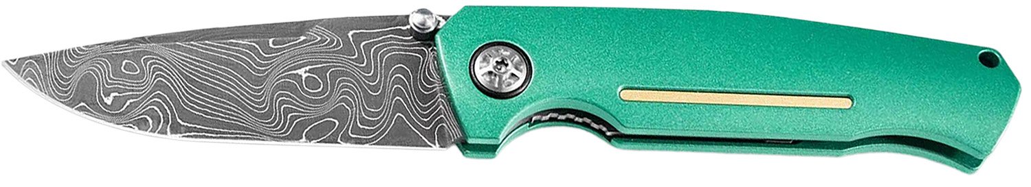 Boker 111102DAM 3.22" Damascus Blade Green Aluminum Handle Knife - Boker - DROP POINT