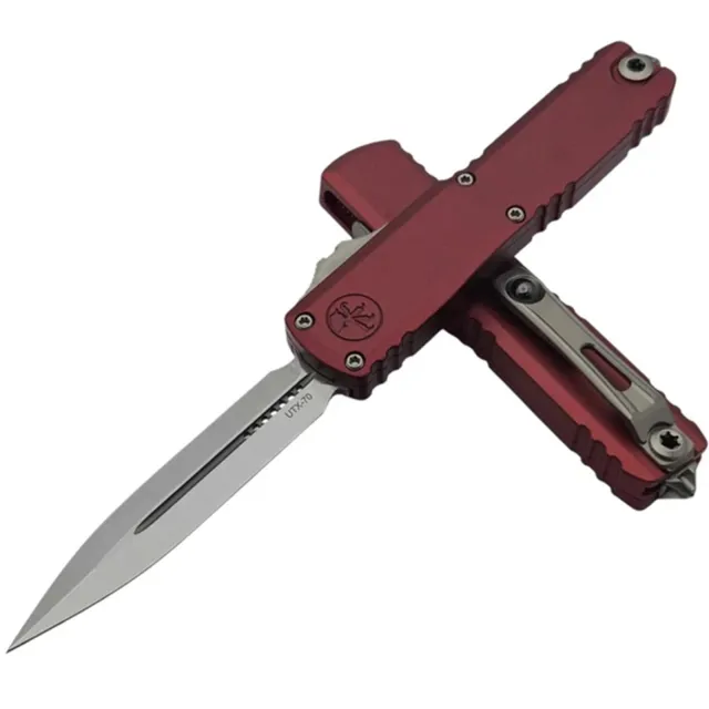 Microtech UTX-70 G4 2.5 In D/E Stonewash Merlot Aluminum Handle